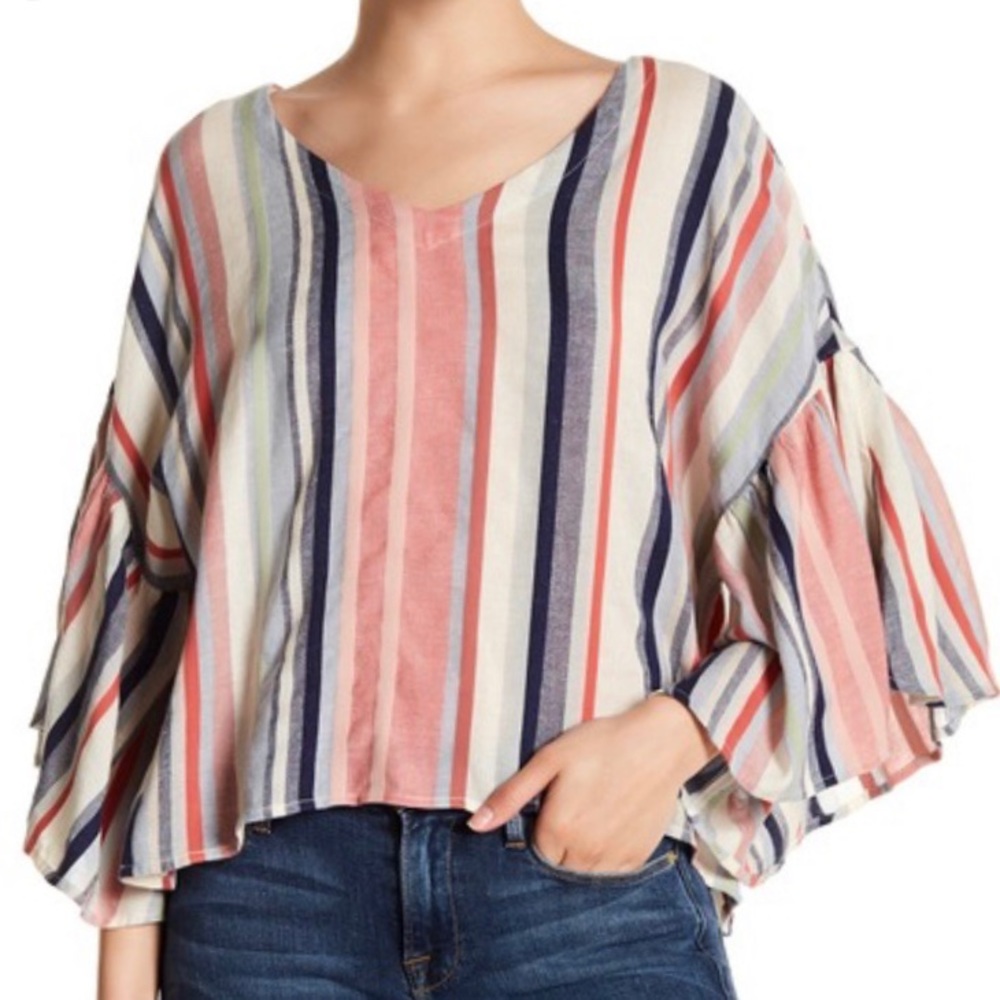 Susina Plus size Stripe Bell sleeve BoHo blouse